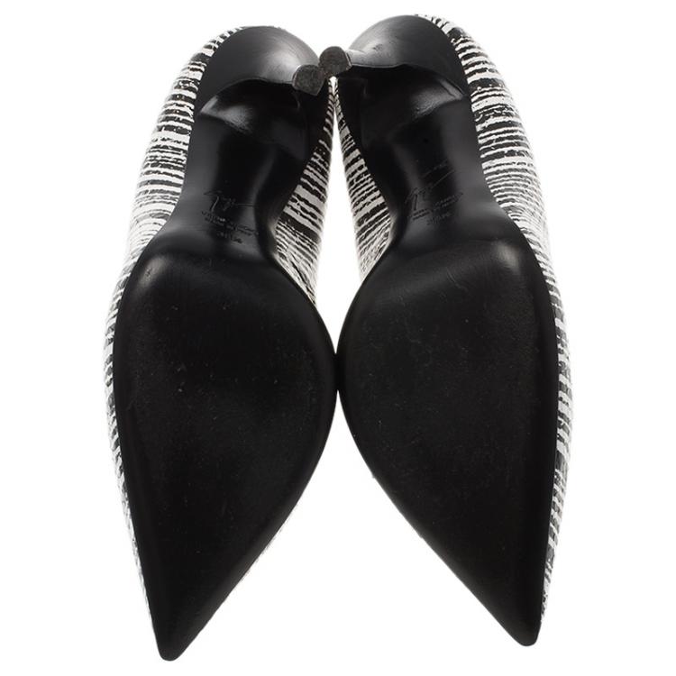 Pre Owned Giuseppe Zanotti Black and White Striped Python Embossed Leather Pumps Size 36.5