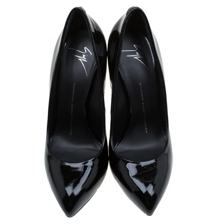 Pre Owned Giuseppe Zanotti Black Patent Gold Heel Pumps Size 39