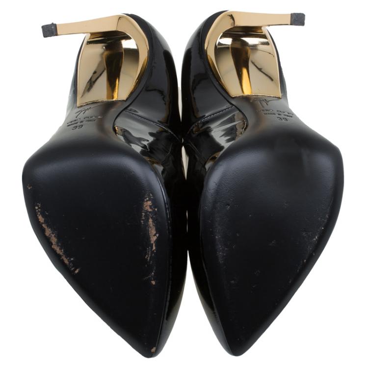 Pre Owned Giuseppe Zanotti Black Patent Gold Heel Pumps Size 39