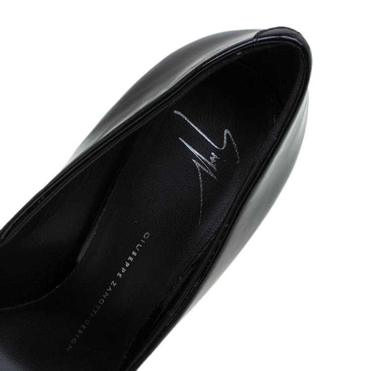 Pre Owned Giuseppe Zanotti Black Patent Gold Heel Pumps Size 39