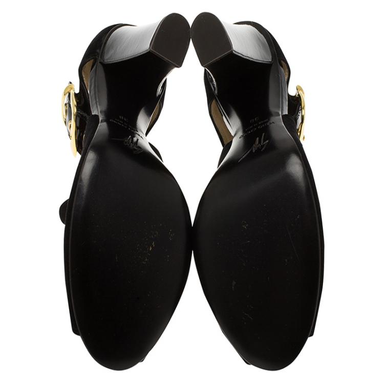 Pre Owned Giuseppe Zanotti Black Suede Peep Toe Buckle Booties Size 38