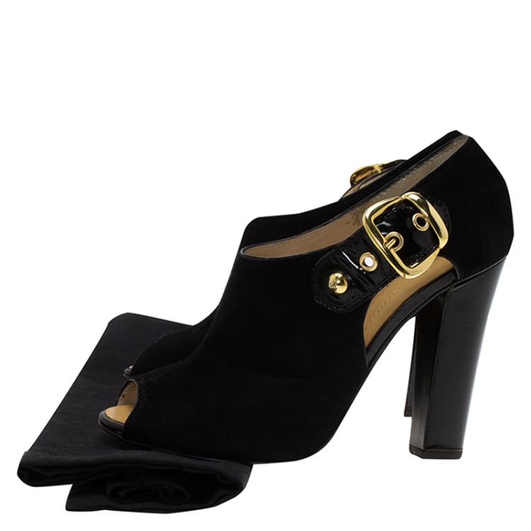 Pre Owned Giuseppe Zanotti Black Suede Peep Toe Buckle Booties Size 38