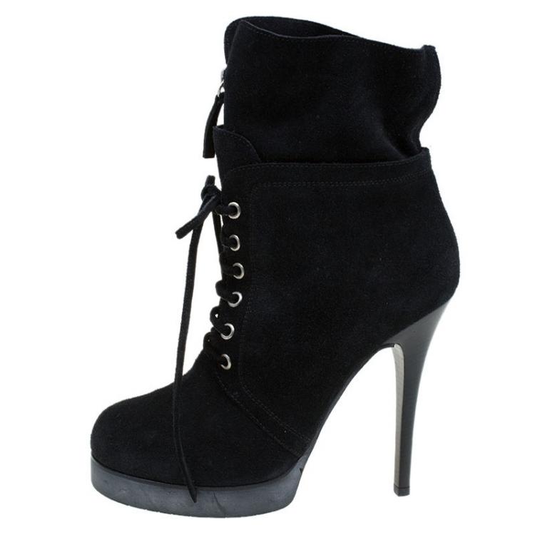 Pre Owned Giuseppe Zanotti Black Suede Lace Up Ankle Boots Size 40.5