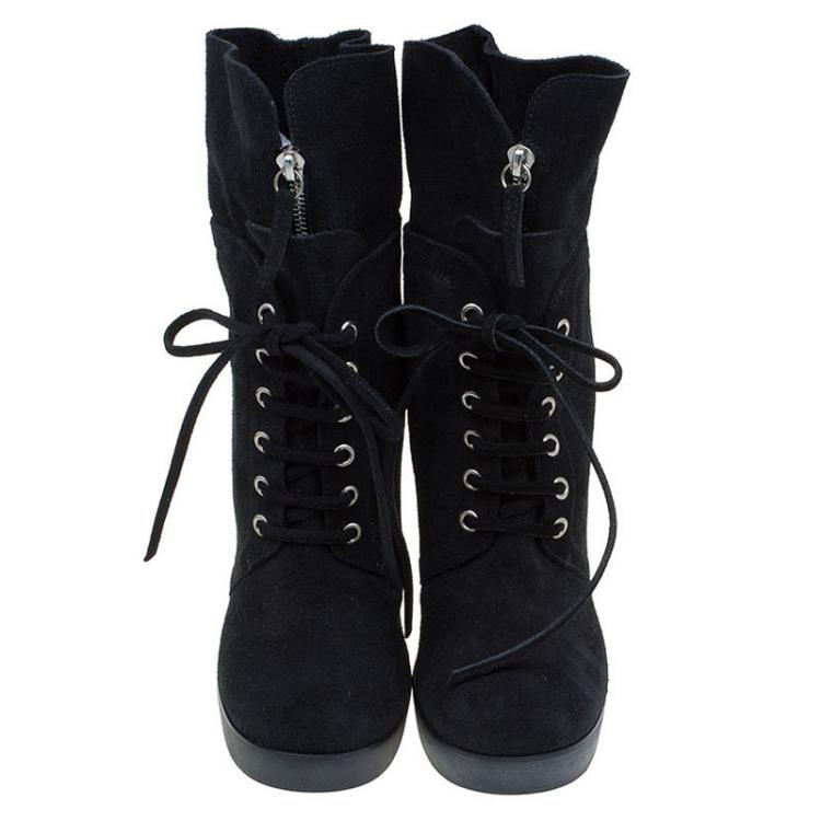 Pre Owned Giuseppe Zanotti Black Suede Lace Up Ankle Boots Size 40.5