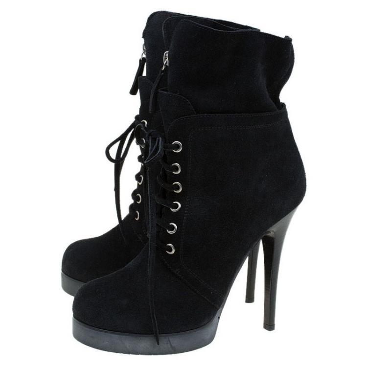 Pre Owned Giuseppe Zanotti Black Suede Lace Up Ankle Boots Size 40.5