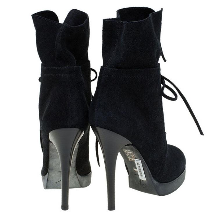 Pre Owned Giuseppe Zanotti Black Suede Lace Up Ankle Boots Size 40.5