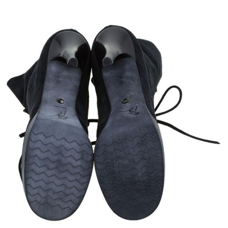 Pre Owned Giuseppe Zanotti Black Suede Lace Up Ankle Boots Size 40.5