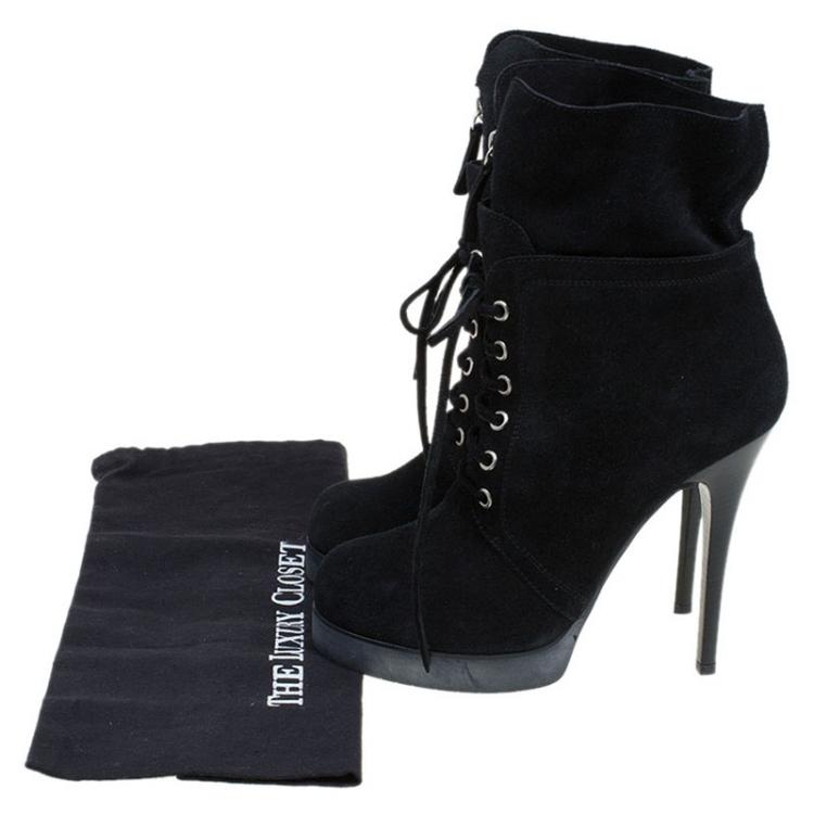 Pre Owned Giuseppe Zanotti Black Suede Lace Up Ankle Boots Size 40.5