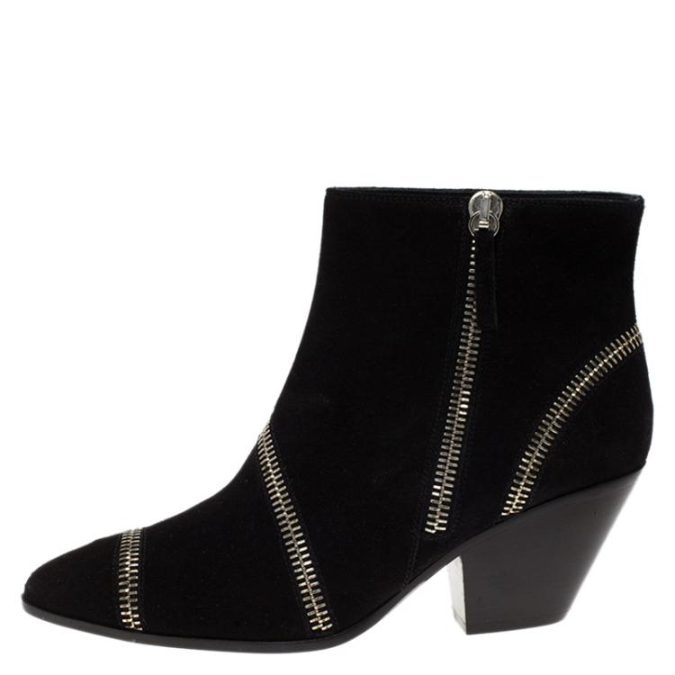 Pre Owned Giuseppe Zanotti Black Suede Guns 55 Zip Detail Ankle Boots Size 41
