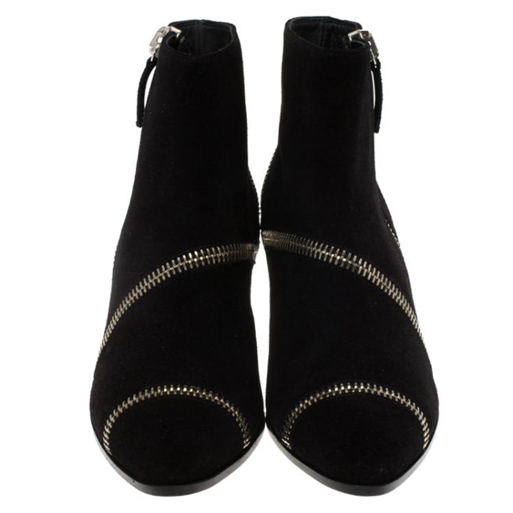 Pre Owned Giuseppe Zanotti Black Suede Guns 55 Zip Detail Ankle Boots Size 41