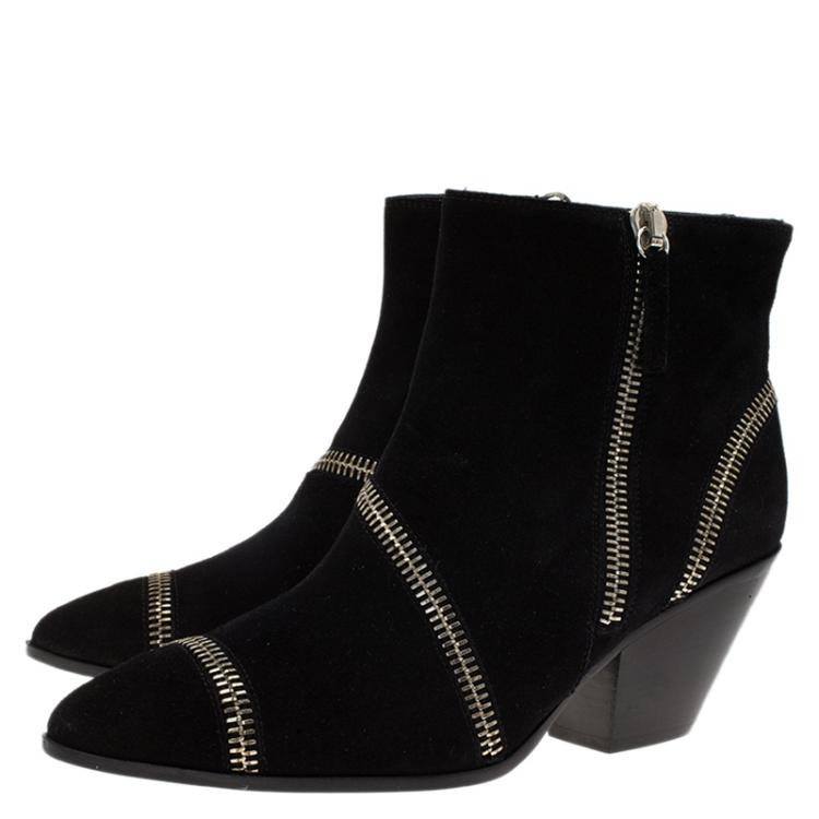 Pre Owned Giuseppe Zanotti Black Suede Guns 55 Zip Detail Ankle Boots Size 41