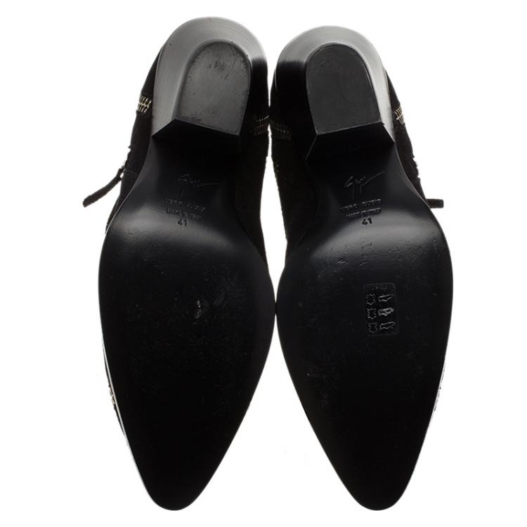 Pre Owned Giuseppe Zanotti Black Suede Guns 55 Zip Detail Ankle Boots Size 41
