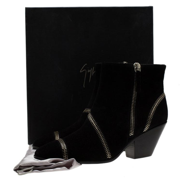 Pre Owned Giuseppe Zanotti Black Suede Guns 55 Zip Detail Ankle Boots Size 41