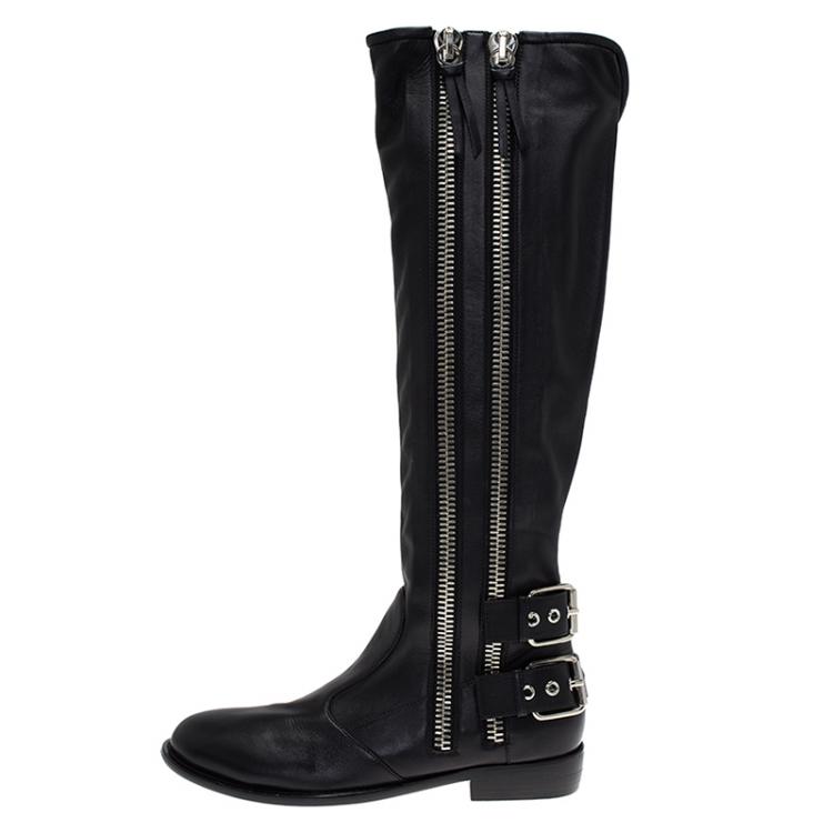 Pre Owned Giuseppe Zanotti Black Leather Zip Trimmed Cobain Knee Boots Size 41