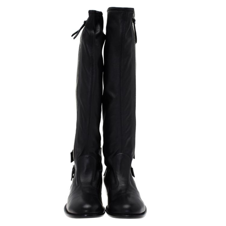 Pre Owned Giuseppe Zanotti Black Leather Zip Trimmed Cobain Knee Boots Size 41