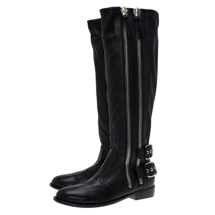 Pre Owned Giuseppe Zanotti Black Leather Zip Trimmed Cobain Knee Boots Size 41