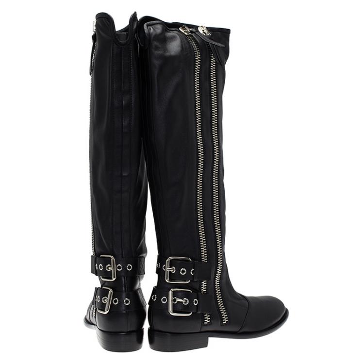 Pre Owned Giuseppe Zanotti Black Leather Zip Trimmed Cobain Knee Boots Size 41