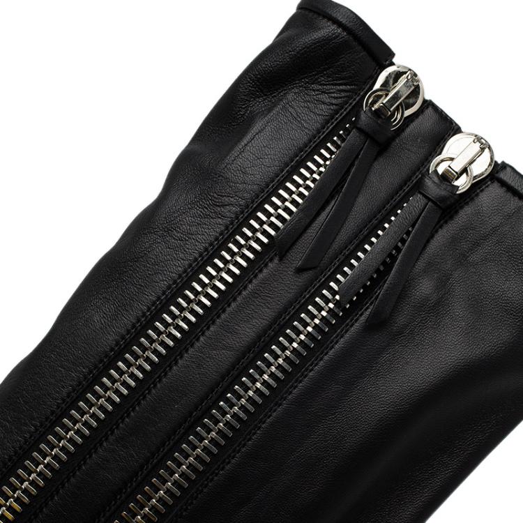 Pre Owned Giuseppe Zanotti Black Leather Zip Trimmed Cobain Knee Boots Size 41