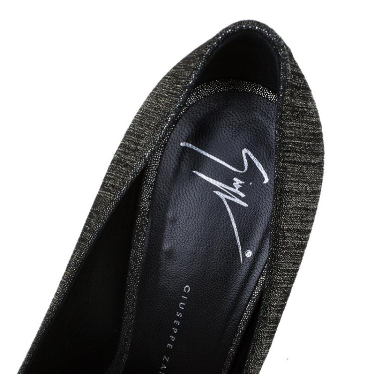 Pre Owned Giuseppe Zanotti Grey Metalllic Suede Peep Toe Pumps Size 37
