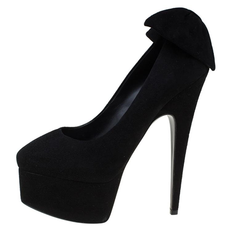 Pre Owned Giuseppe Zanotti Black Suede Debra Bow Platform Pumps Size 38.5