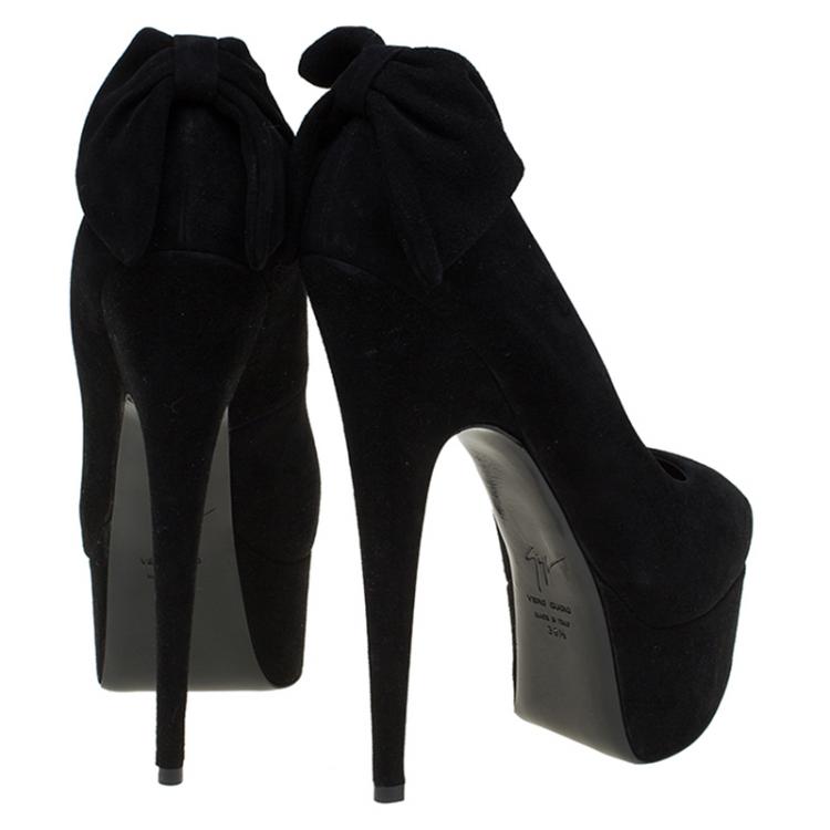 Pre Owned Giuseppe Zanotti Black Suede Debra Bow Platform Pumps Size 38.5