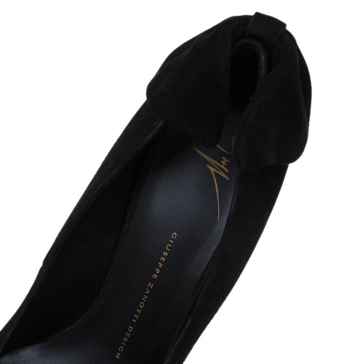 Pre Owned Giuseppe Zanotti Black Suede Debra Bow Platform Pumps Size 38.5