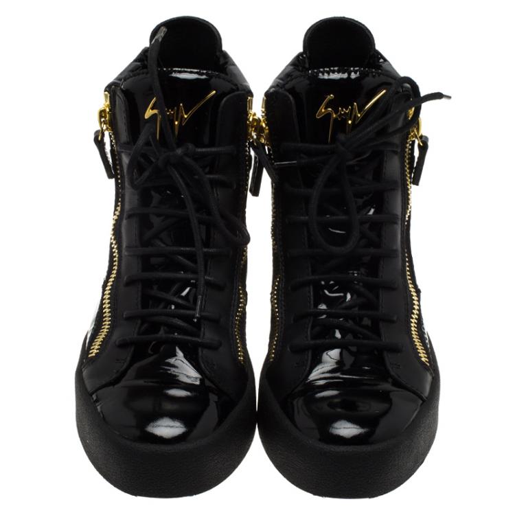 Pre Owned Giuseppe Zanotti Black Patent Leather High Top Sneakers Size 40