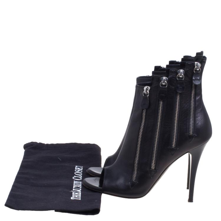 Pre Owned Giuseppe Zanotti Black Leather Multi Zip Ankle Boots Size 38.5