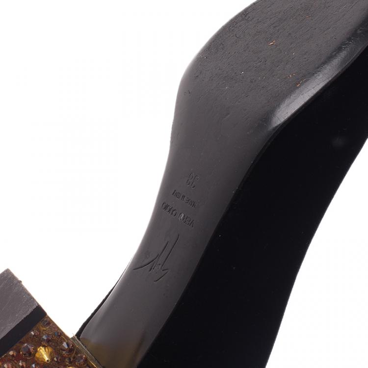 مملوكة مسبقًا Giuseppe Zanotti Black Velvet Spiked Block Heel Pumps Size 38