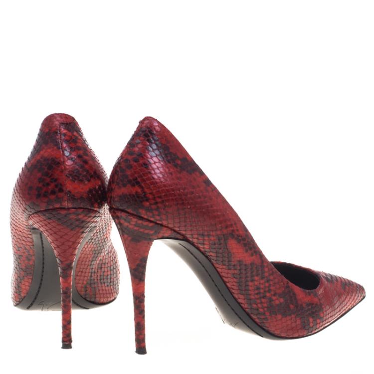 Pre Owned Giuseppe Zanotti Red Printed Snakeskin Leather Pointed Toe Pumps Size 39