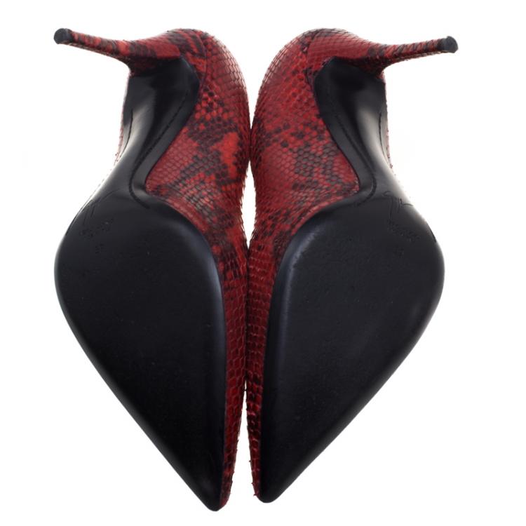 Pre Owned Giuseppe Zanotti Red Printed Snakeskin Leather Pointed Toe Pumps Size 39