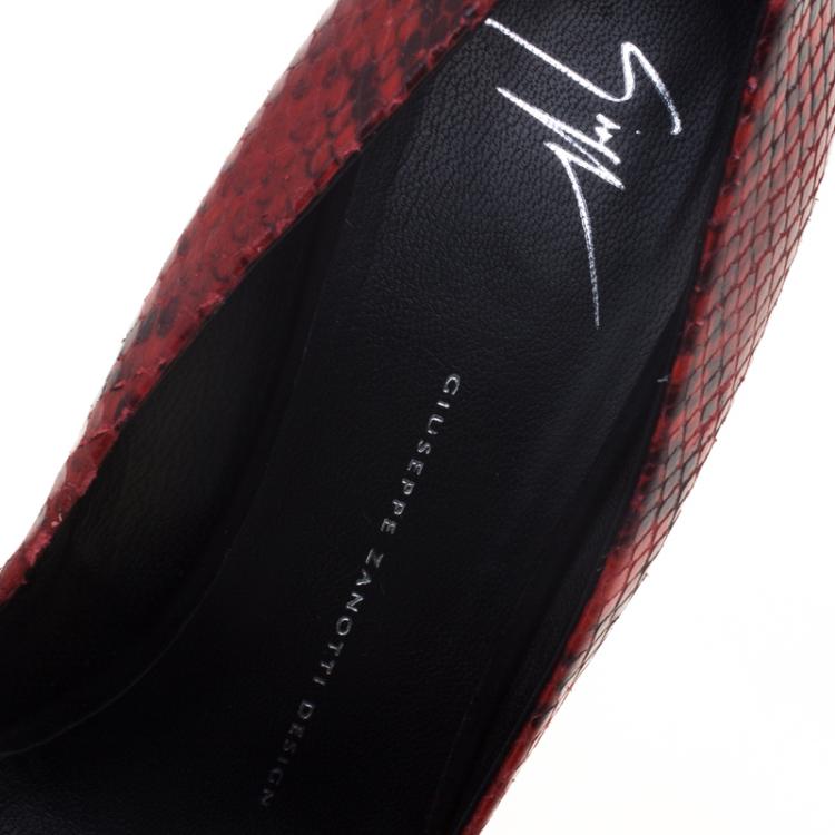 Pre Owned Giuseppe Zanotti Red Printed Snakeskin Leather Pointed Toe Pumps Size 39