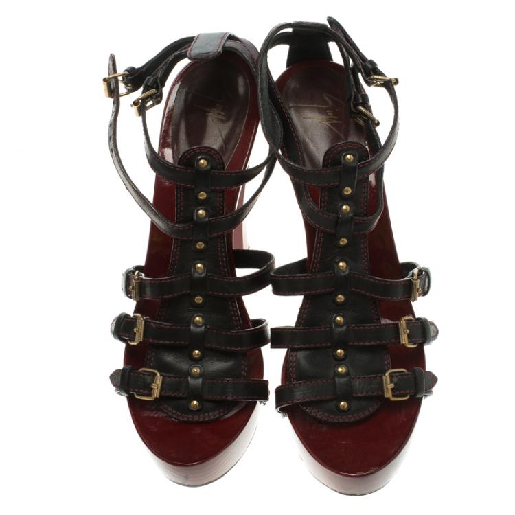 Pre Owned Giuseppe Zanotti Black Leather Multi Strap Clog Sandals Size 38.5