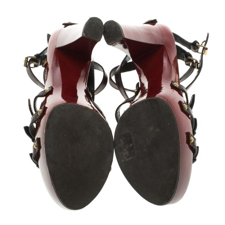 Pre Owned Giuseppe Zanotti Black Leather Multi Strap Clog Sandals Size 38.5