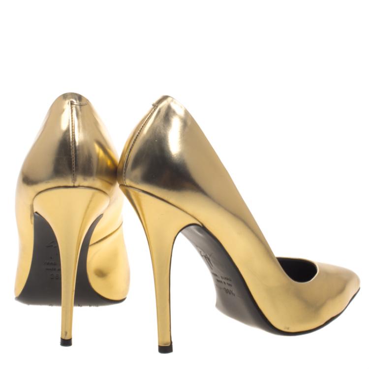 Pre Owned Giuseppe Zanotti Gold Leather Pointed Toe Pumps Size 38.5