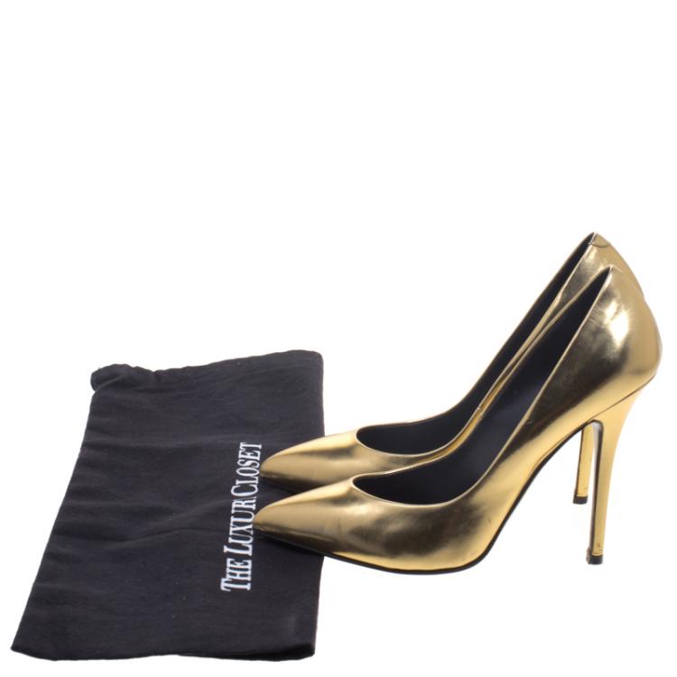 Pre Owned Giuseppe Zanotti Gold Leather Pointed Toe Pumps Size 38.5