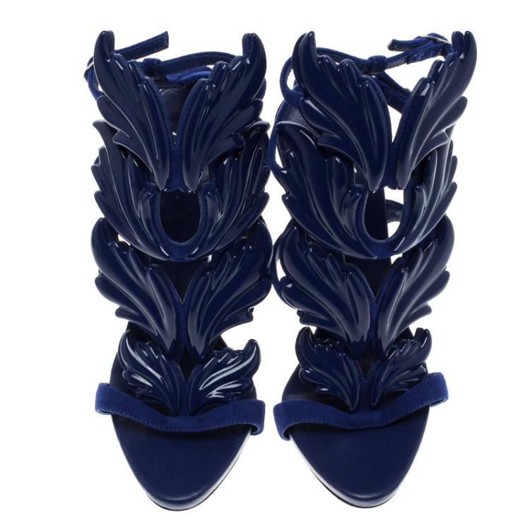 Pre Owned Giuseppe Zanotti Cobalt Blue Suede Cruel Wing Sandals Size 36