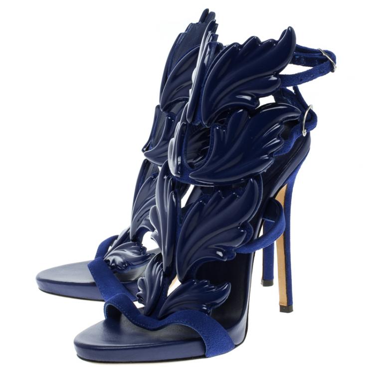 Pre Owned Giuseppe Zanotti Cobalt Blue Suede Cruel Wing Sandals Size 36