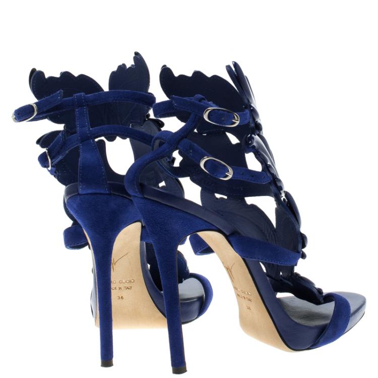 Pre Owned Giuseppe Zanotti Cobalt Blue Suede Cruel Wing Sandals Size 36