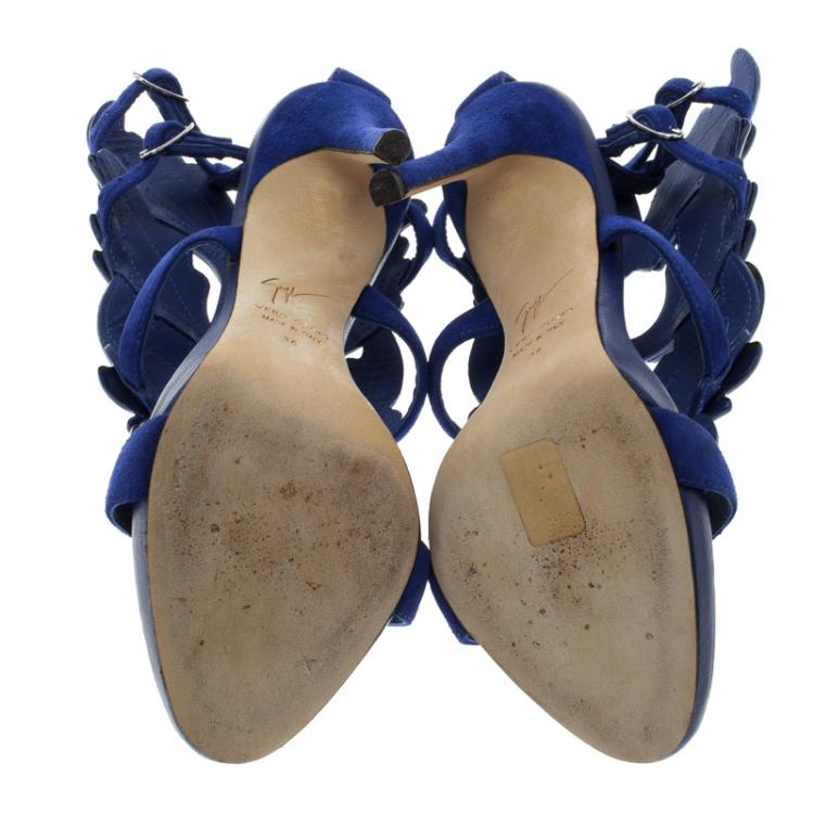 Pre Owned Giuseppe Zanotti Cobalt Blue Suede Cruel Wing Sandals Size 36