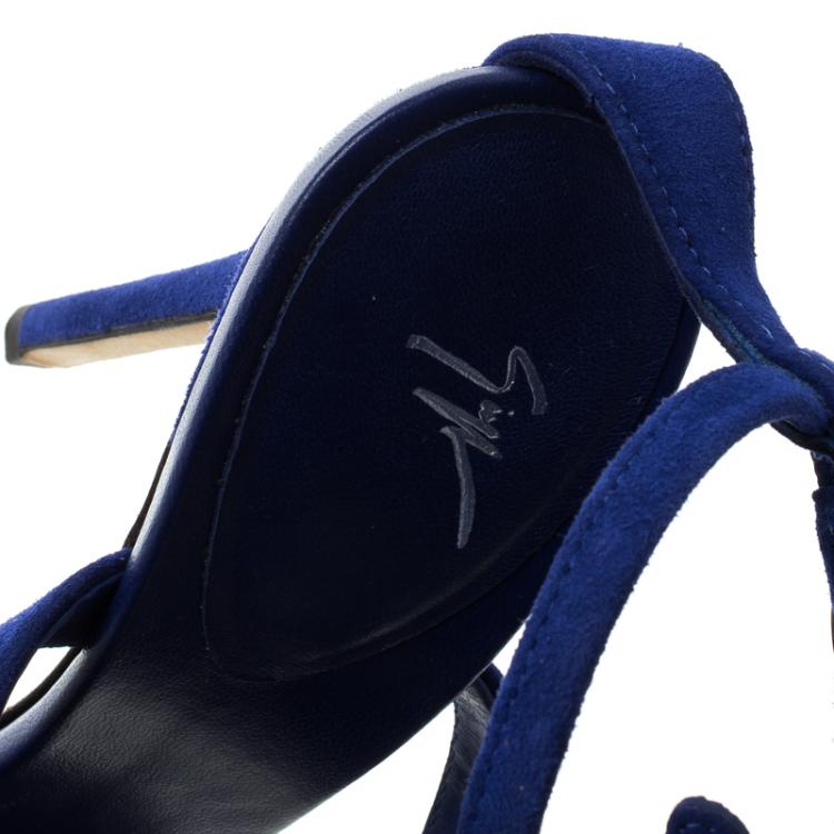 Pre Owned Giuseppe Zanotti Cobalt Blue Suede Cruel Wing Sandals Size 36