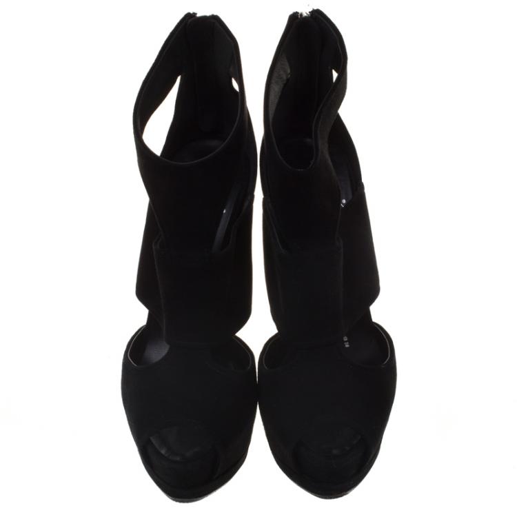 Pre Owned Giuseppe Zanotti Black Suede Cutout Booties Size 36.5