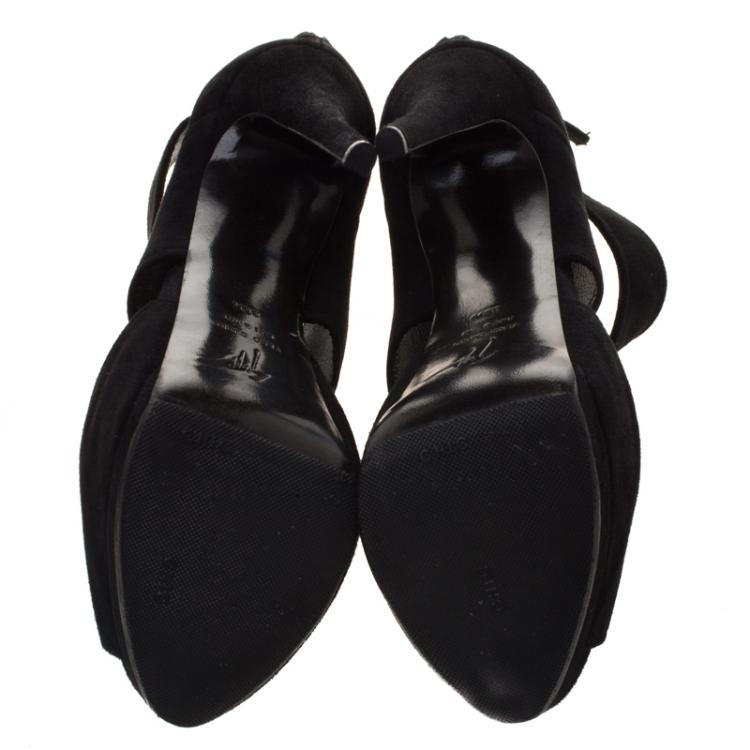 Pre Owned Giuseppe Zanotti Black Suede Cutout Booties Size 36.5