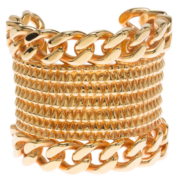 Pre Owned Givenchy Armadillo Gold Tone Cuff Bracelet Size 17 cm