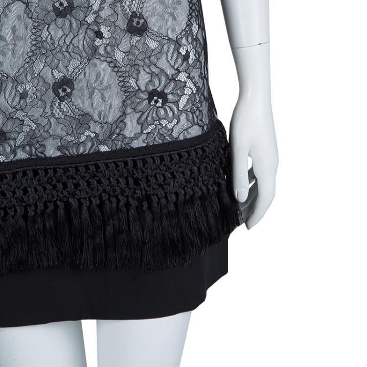 Pre Owned Givenchy Black Lace Beaded Necklace Detail Tassel Bottom Sleeveless Dress M