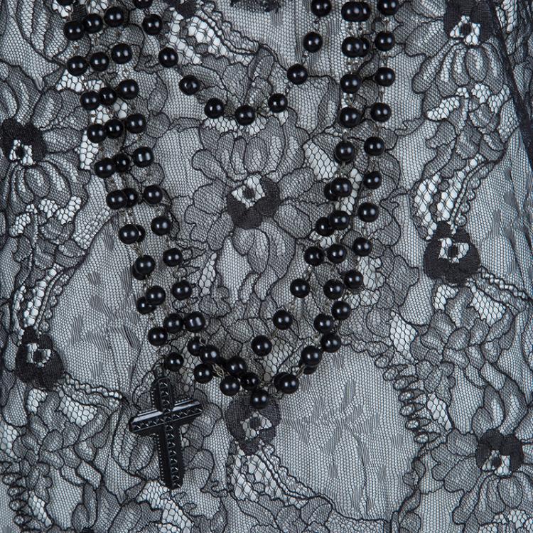 Pre Owned Givenchy Black Lace Beaded Necklace Detail Tassel Bottom Sleeveless Dress M