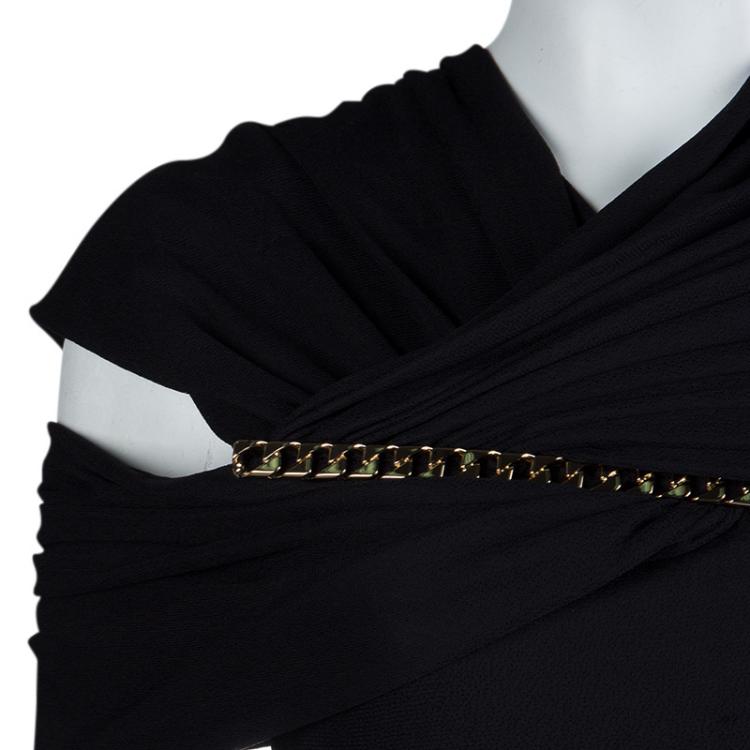 Pre Owned Givenchy Black Knit Draped Shoulder Fitted Midi Dress M