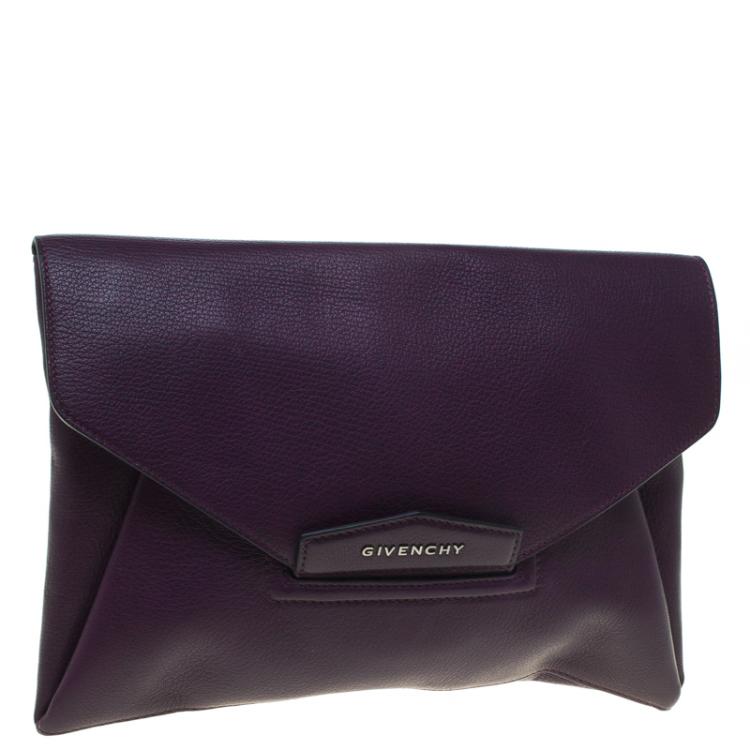 Pre Owned Givenchy Purple Leather Medium Antigona Envelope Clutch