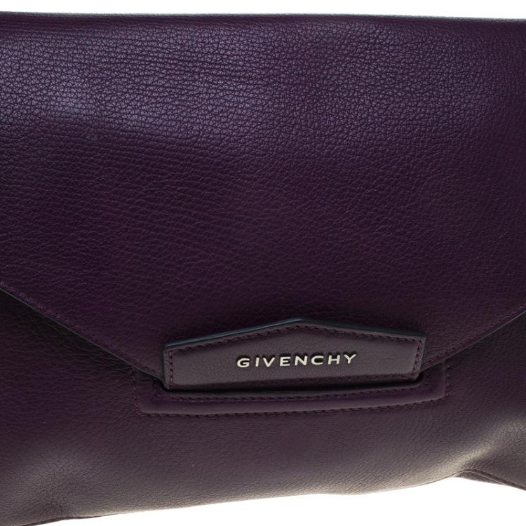 Pre Owned Givenchy Purple Leather Medium Antigona Envelope Clutch
