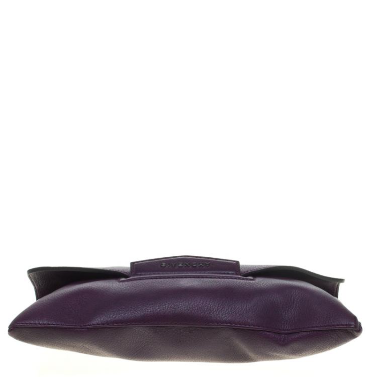 Pre Owned Givenchy Purple Leather Medium Antigona Envelope Clutch